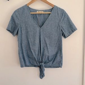 Madewell tie front chambray shirt